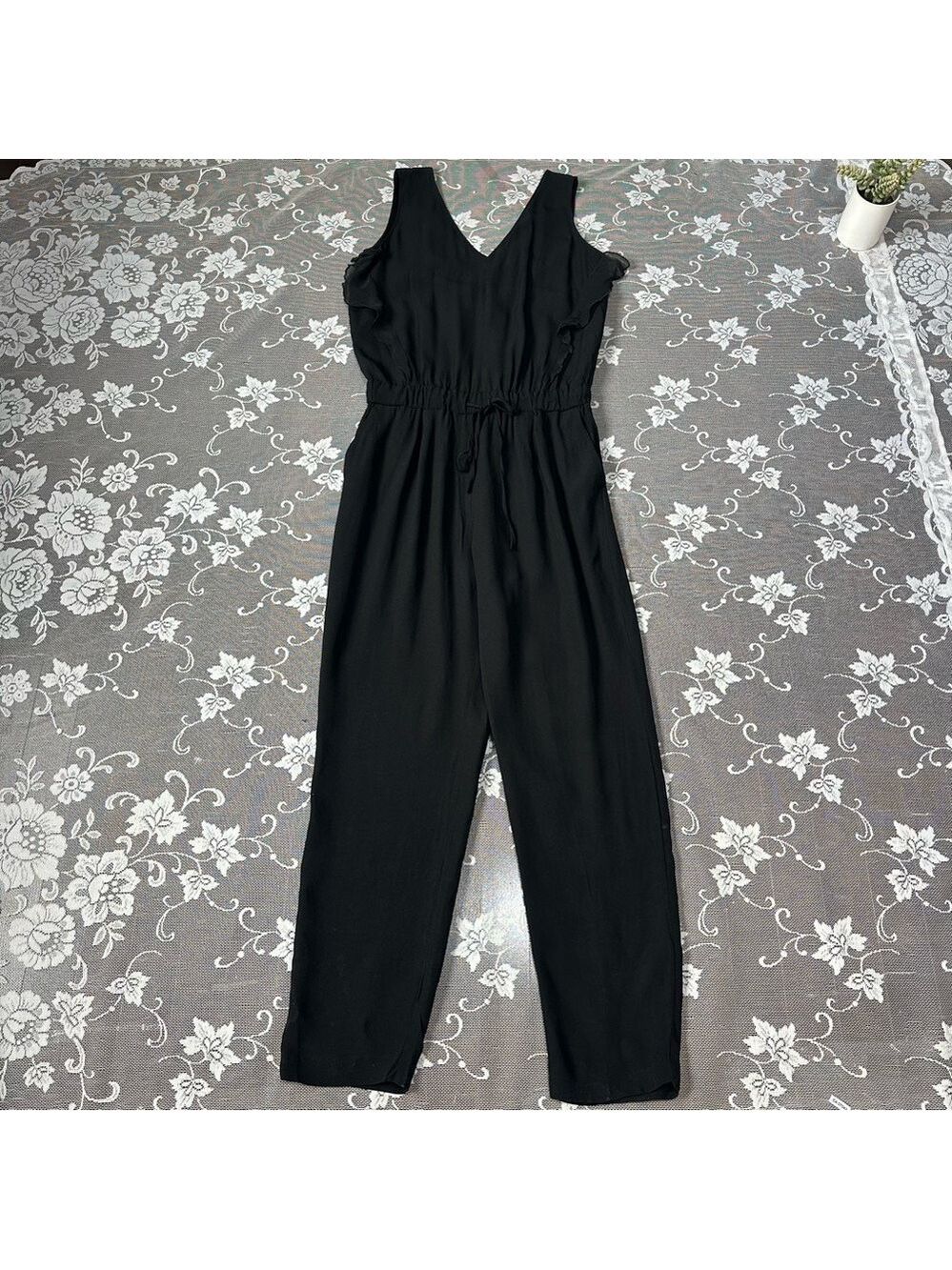 Iris & Ink Black Ruffle Jumpsuit